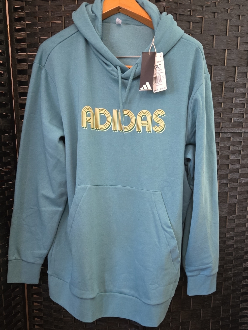 adidas Powdered Teal Pullover Hoodie with Yellow Logo Mens 3XLT NWT